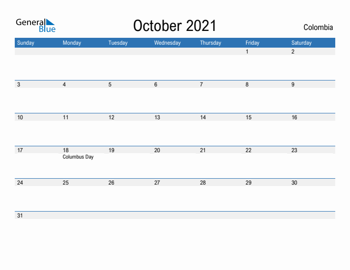 Fillable October 2021 Calendar