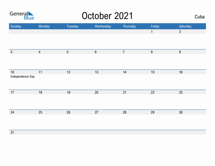 Fillable October 2021 Calendar