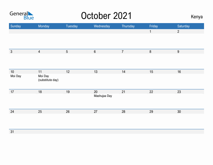 Fillable October 2021 Calendar