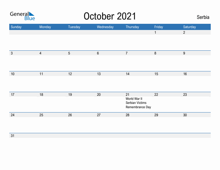 Fillable October 2021 Calendar