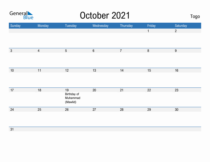 Fillable October 2021 Calendar