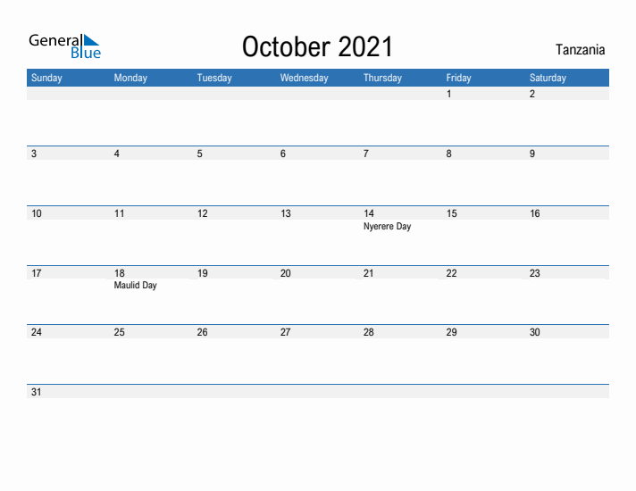 Fillable October 2021 Calendar