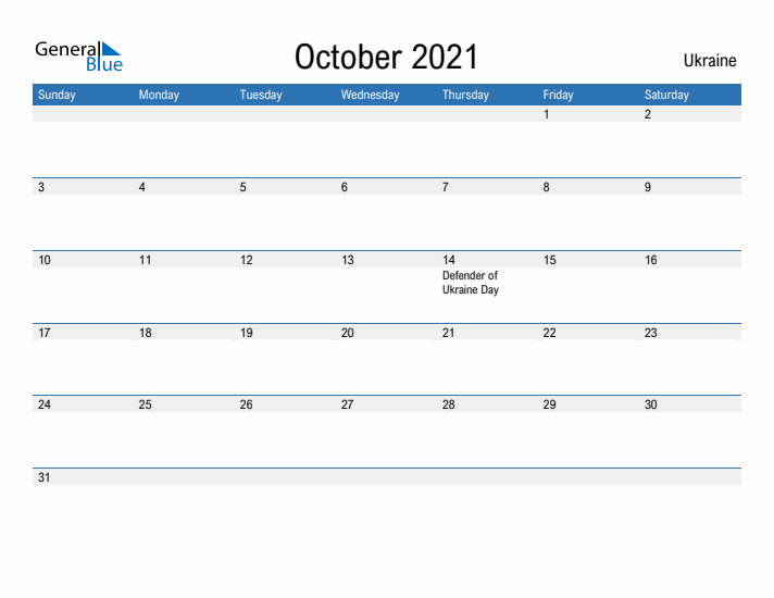 Fillable October 2021 Calendar