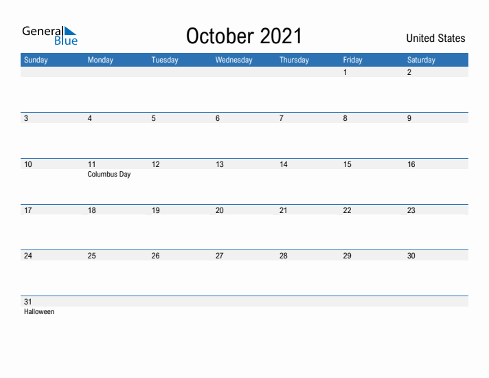 Fillable October 2021 Calendar