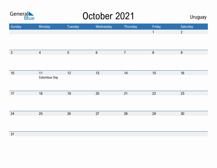 Fillable October 2021 Calendar