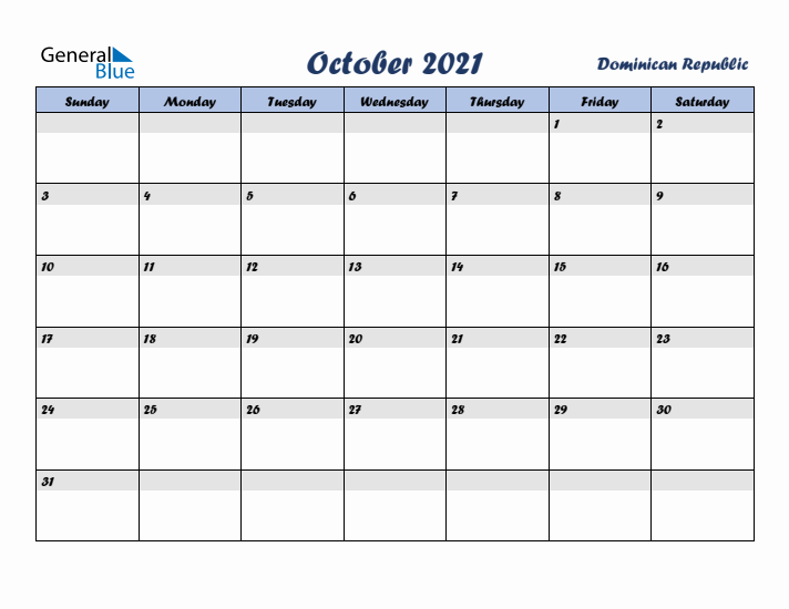 October 2021 Calendar with Holidays in Dominican Republic