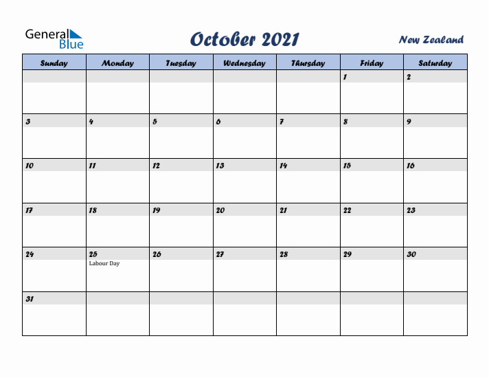 October 2021 Calendar with Holidays in New Zealand