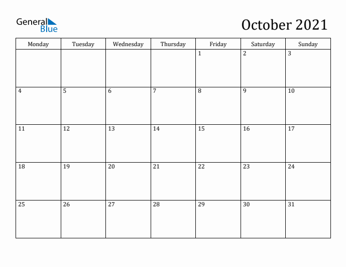 October 2021 Calendar