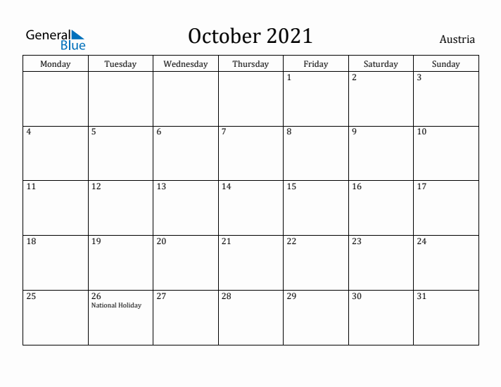 October 2021 Calendar Austria