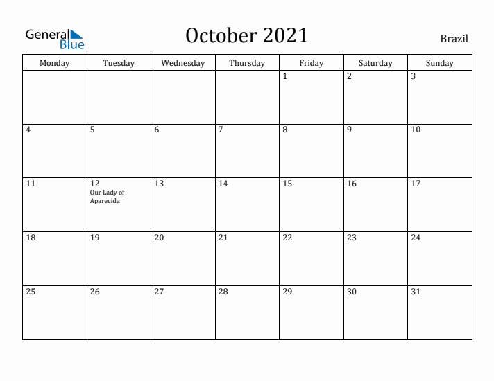 October 2021 Calendar Brazil