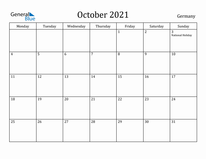 October 2021 Calendar Germany