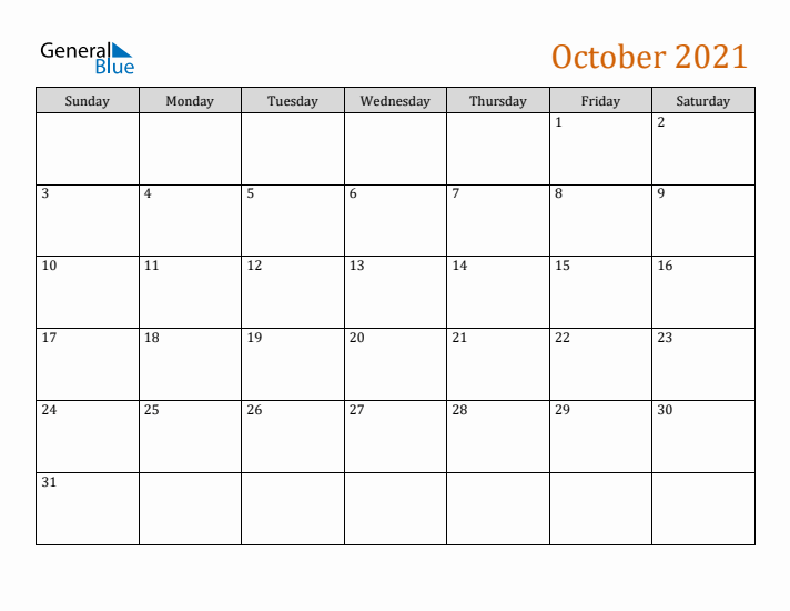 Editable October 2021 Calendar