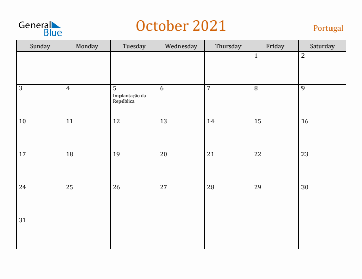 October 2021 Holiday Calendar with Sunday Start