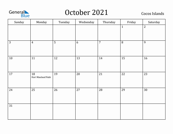 October 2021 Calendar Cocos Islands