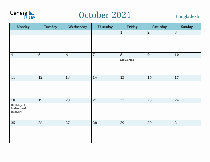 October 2021 Calendar with Holidays