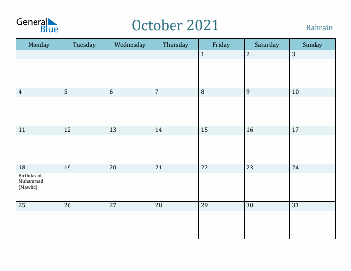 October 2021 Calendar with Holidays