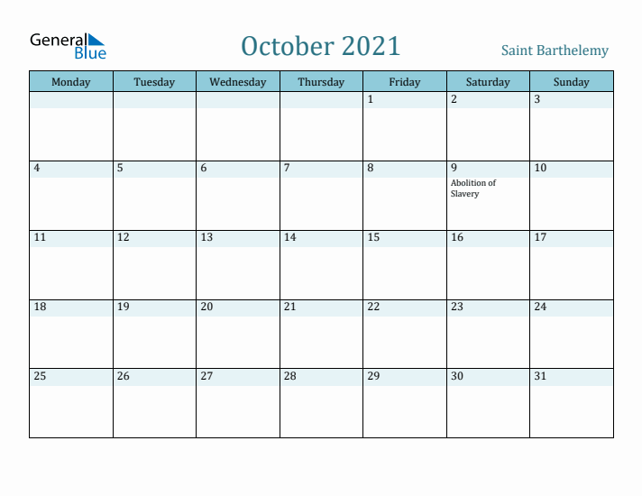 October 2021 Calendar with Holidays