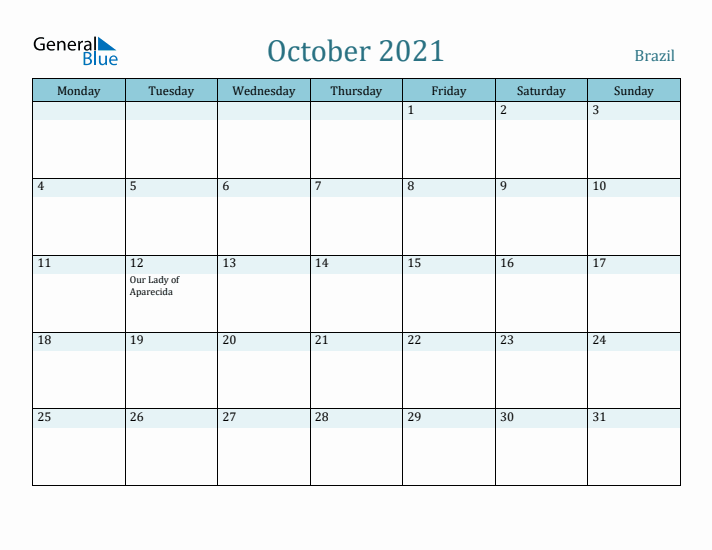 October 2021 Calendar with Holidays