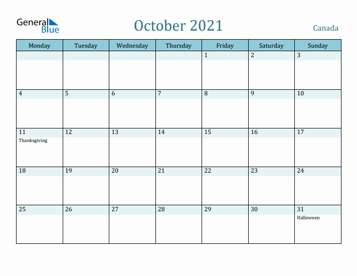 October 2021 Calendar with Holidays