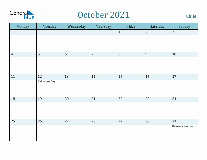 October 2021 Calendar with Holidays