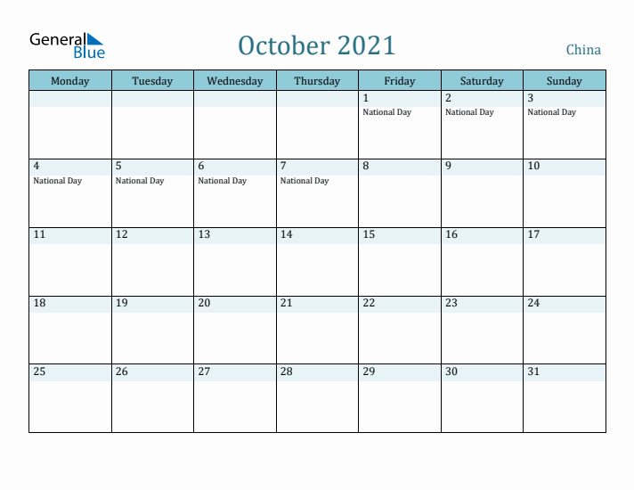 October 2021 Calendar with Holidays