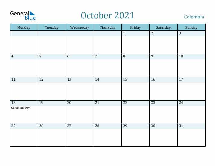 October 2021 Calendar with Holidays