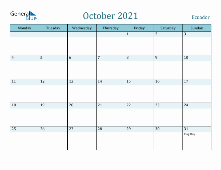 October 2021 Calendar with Holidays