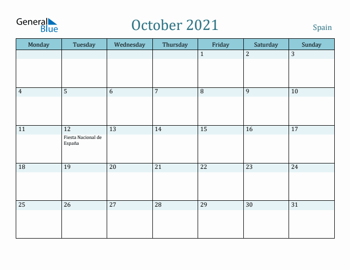 October 2021 Calendar with Holidays