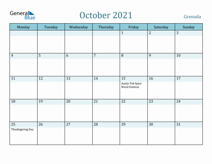 October 2021 Calendar with Holidays