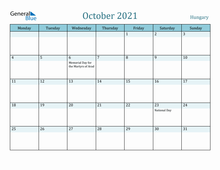 October 2021 Calendar with Holidays