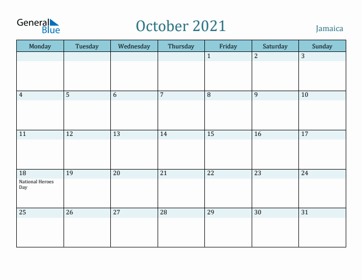 October 2021 Calendar with Holidays