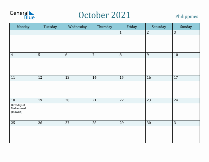 October 2021 Calendar with Holidays