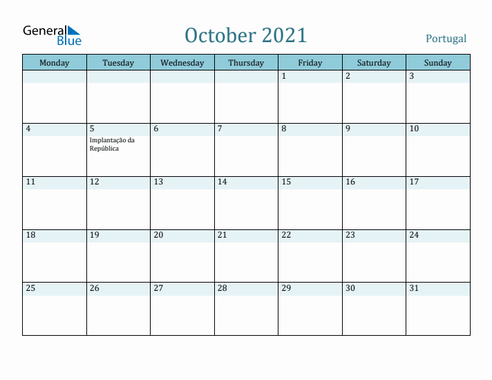 October 2021 Calendar with Holidays