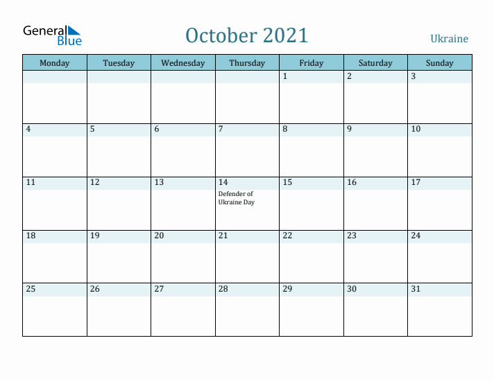 October 2021 Calendar with Holidays