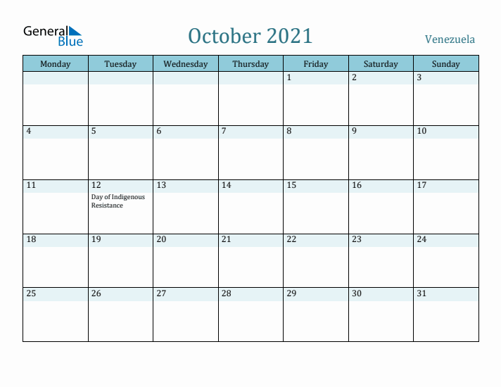 October 2021 Calendar with Holidays