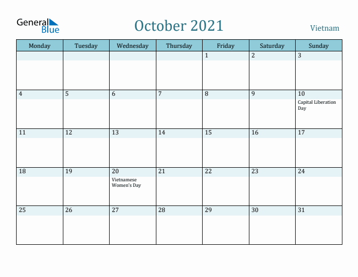 October 2021 Calendar with Holidays