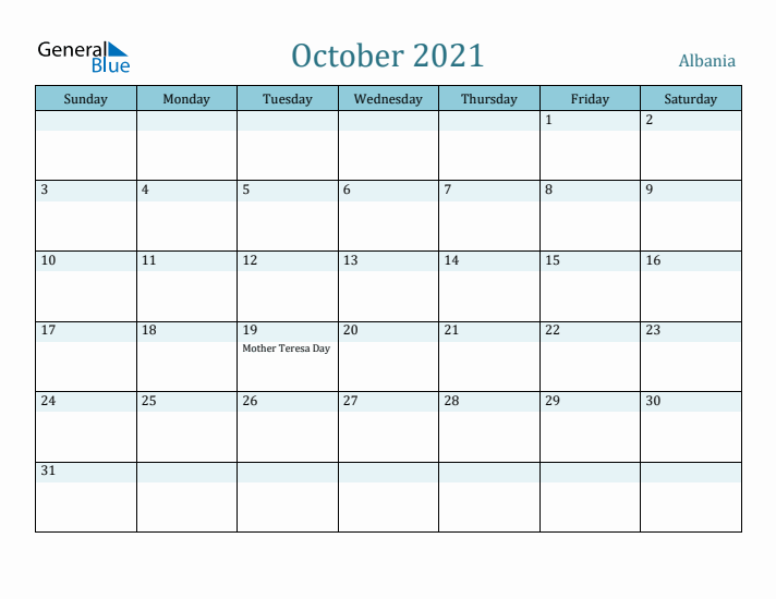 October 2021 Calendar with Holidays