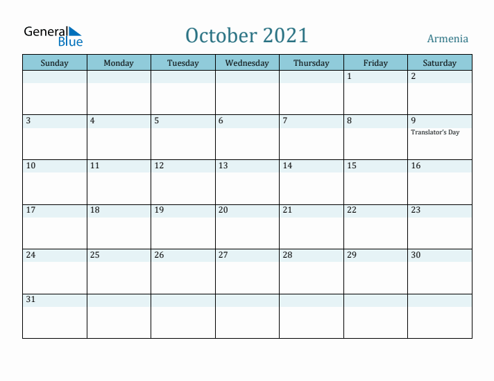 October 2021 Calendar with Holidays