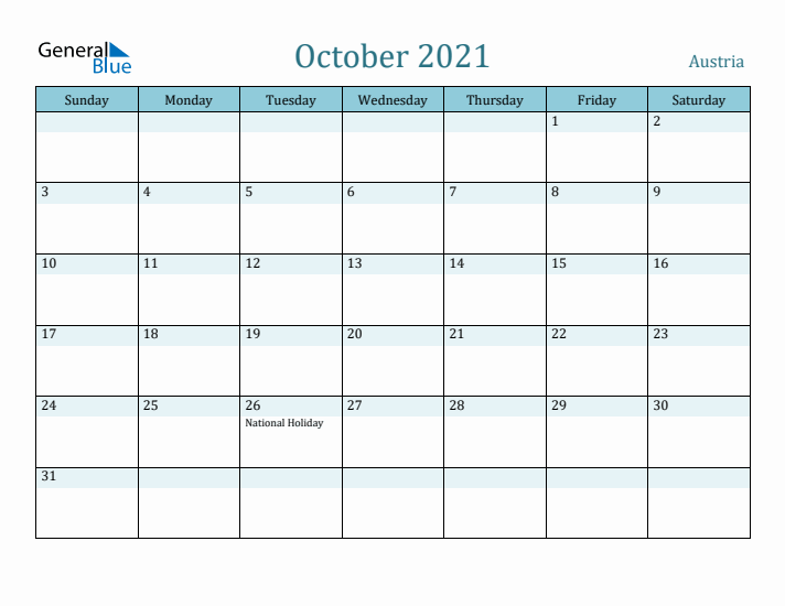 October 2021 Calendar with Holidays