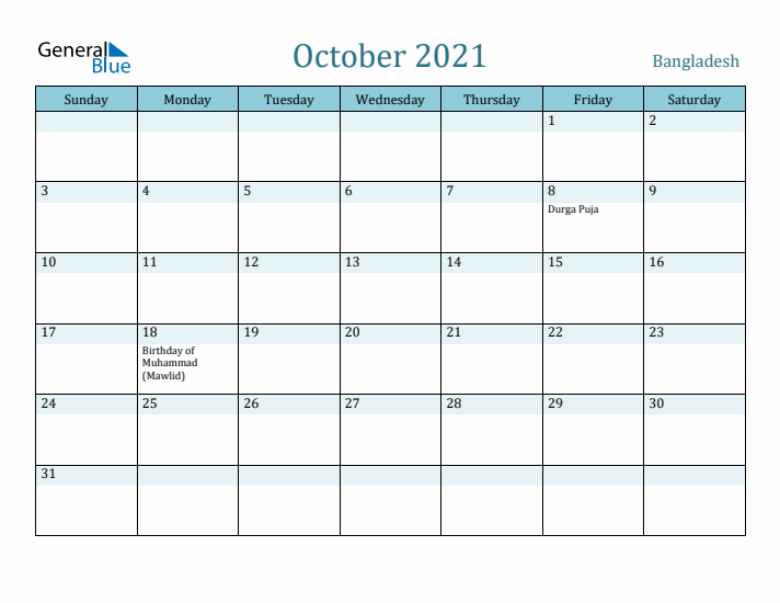 October 2021 Calendar with Holidays