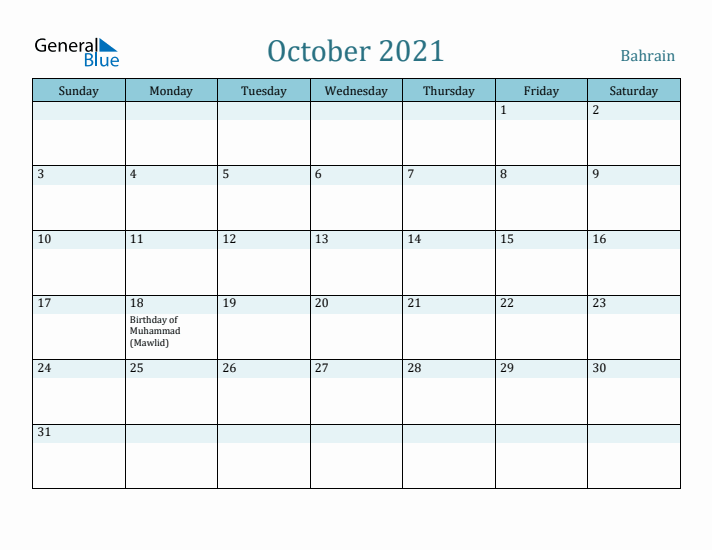 October 2021 Calendar with Holidays