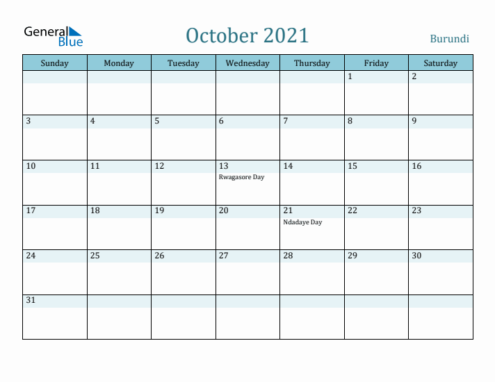 October 2021 Calendar with Holidays