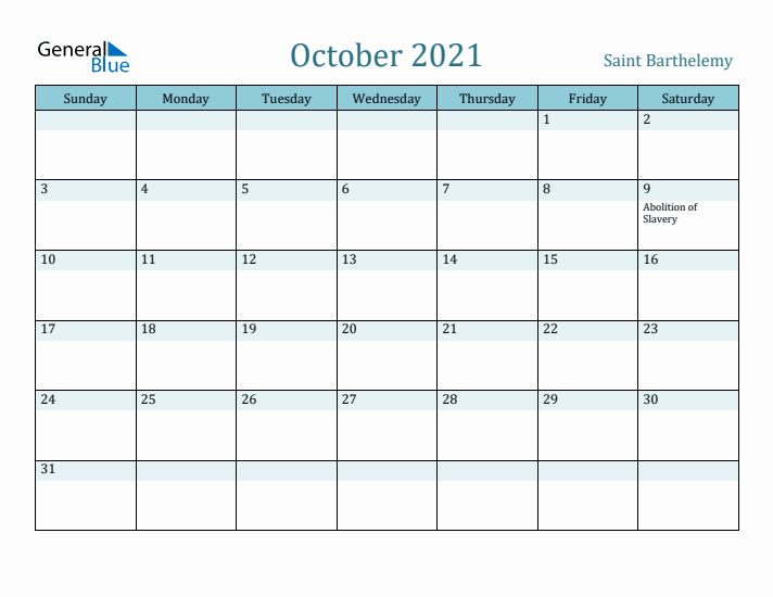 October 2021 Calendar with Holidays