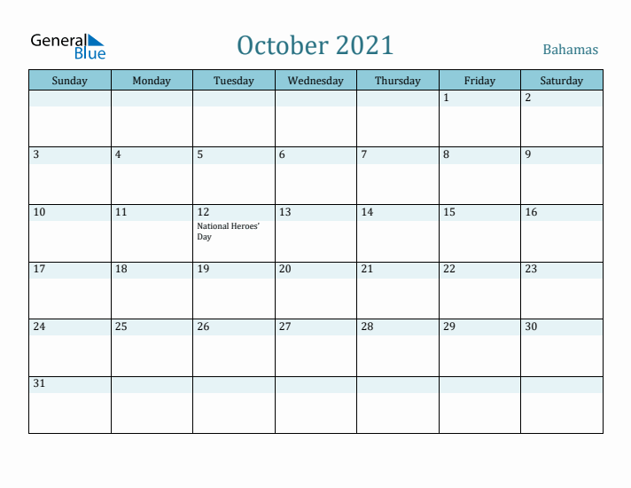 October 2021 Calendar with Holidays