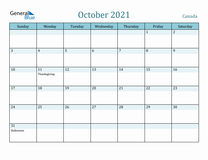 October 2021 Calendar with Holidays