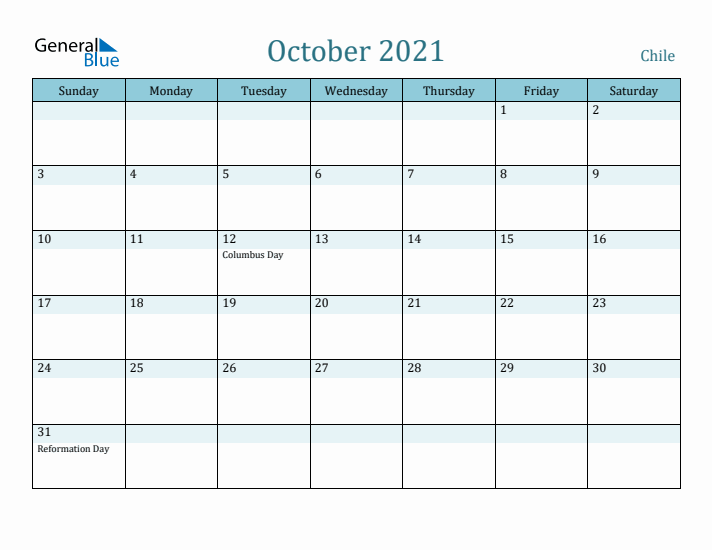 October 2021 Calendar with Holidays