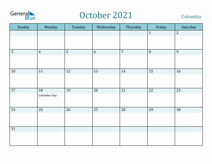 October 2021 Calendar with Holidays