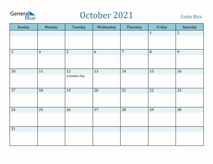 October 2021 Calendar with Holidays