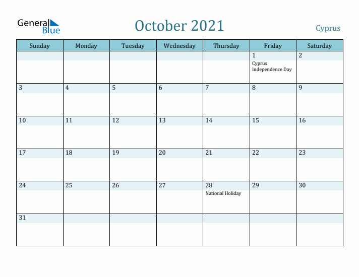 October 2021 Calendar with Holidays