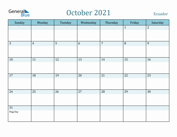 October 2021 Calendar with Holidays